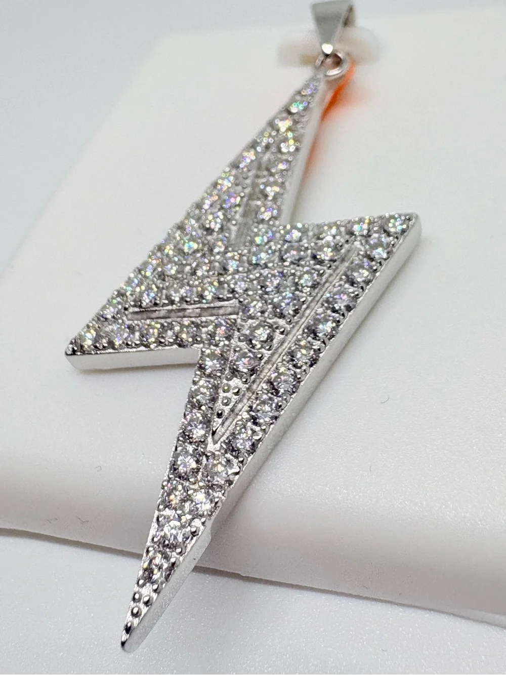 Sterling Silver Moissanite Lightning Bolt Pendant